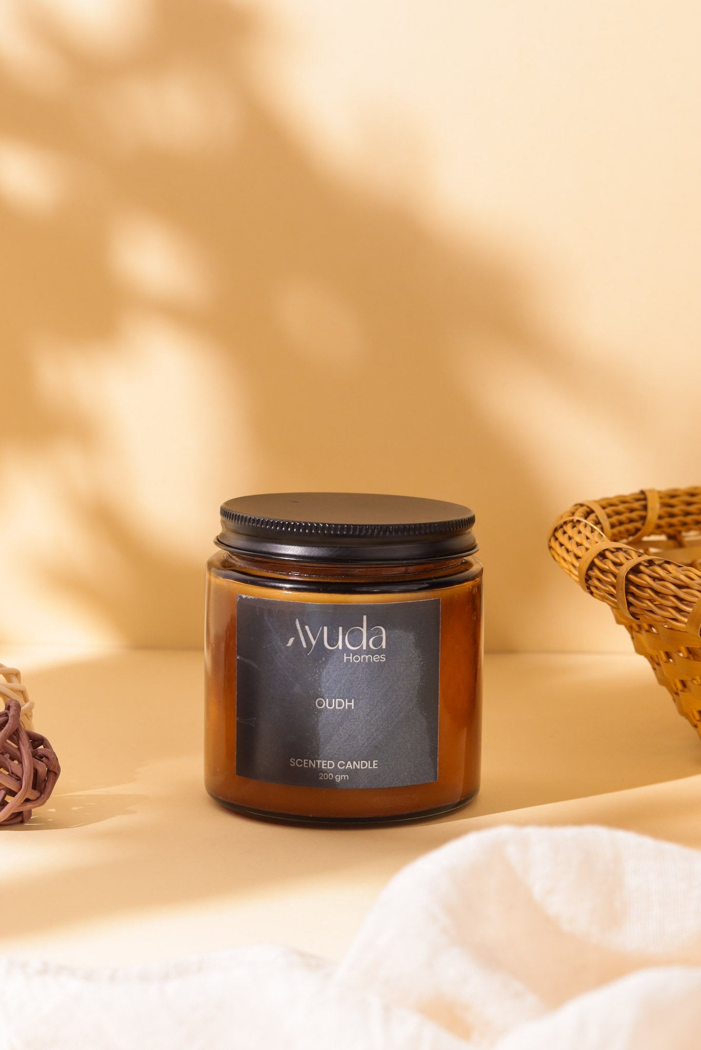 Oudh Scented Candle - Soy Wax | Amber Glass Jar - Ayuda Homes