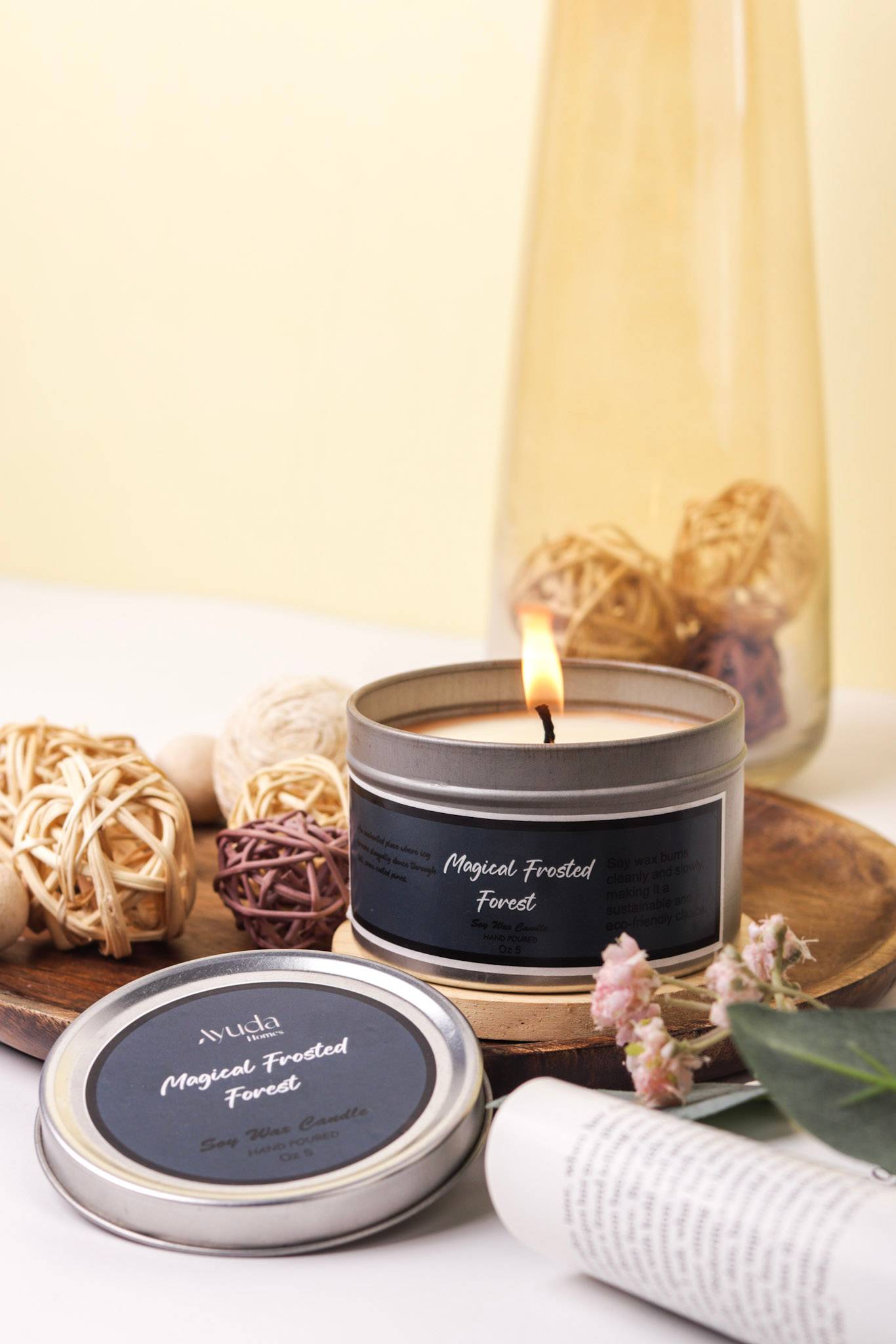 Magical Frosted Forest Scented Candle - Soy Wax | Tin Jar - Ayuda Homes