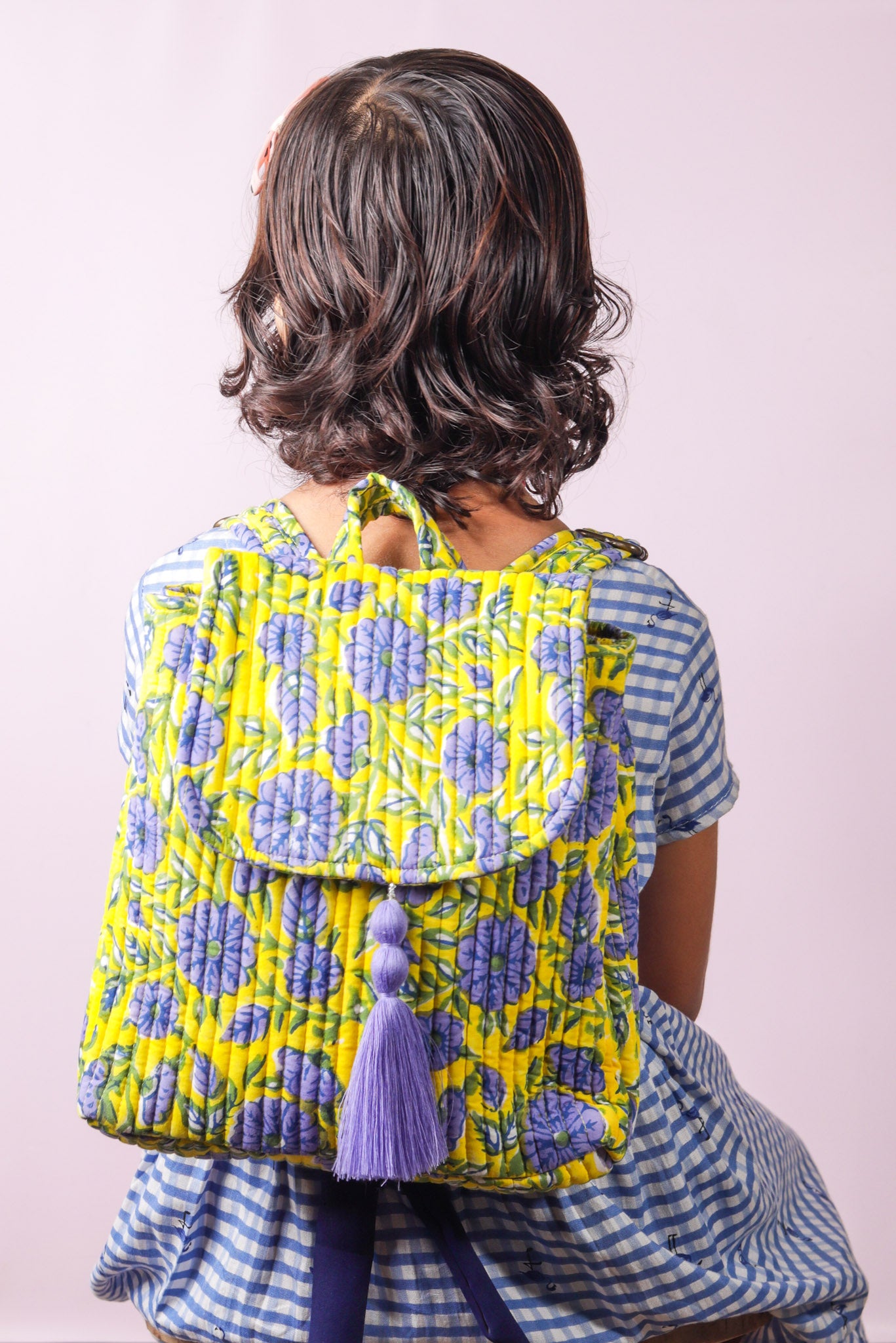 Quilted Kids Backpack with Floral Block Print