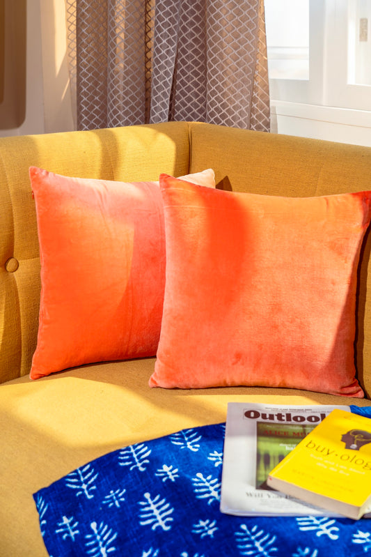 Premium Velvet Cushion Cover -  Light Orange