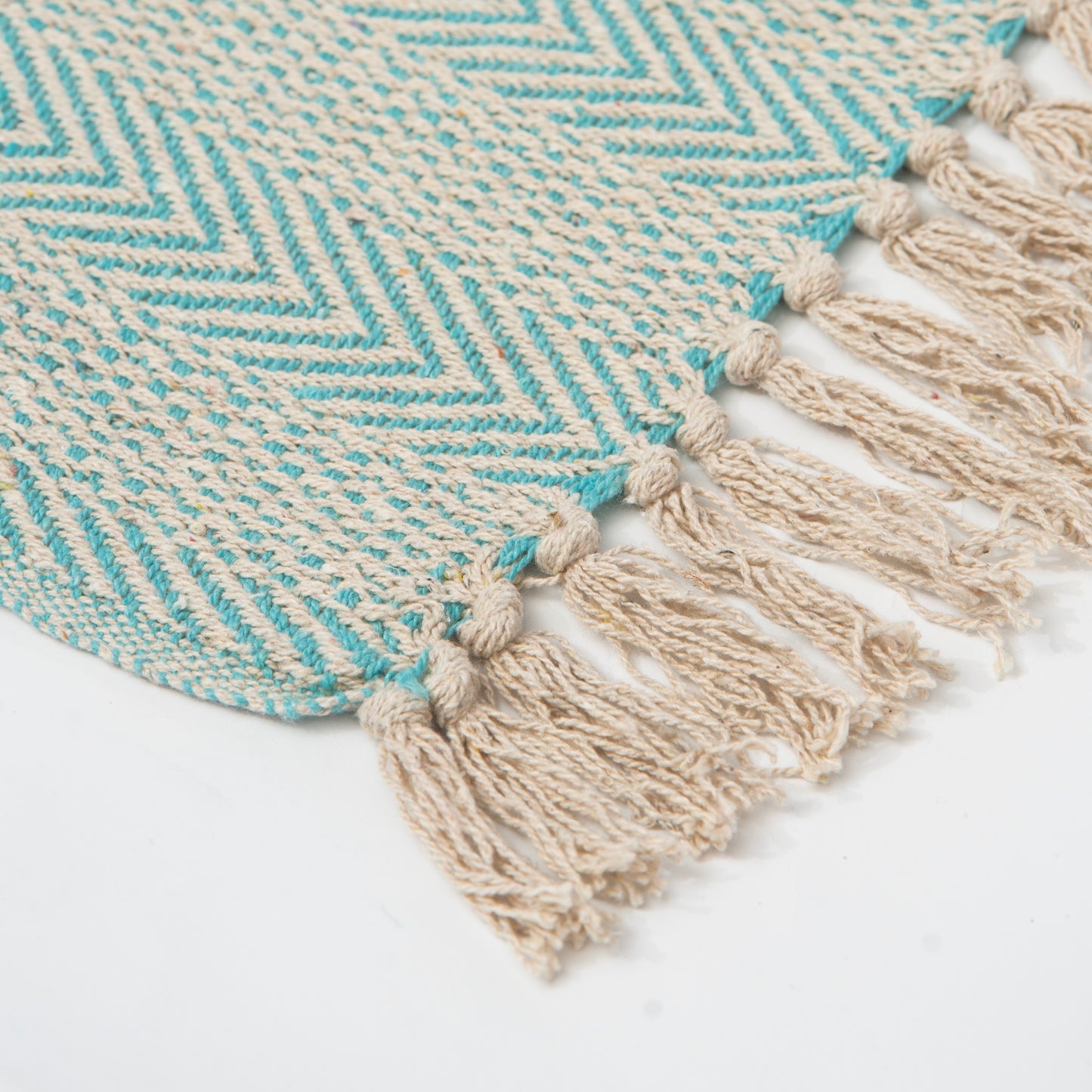 Turquoise Cotton Throw - Hand Knitted