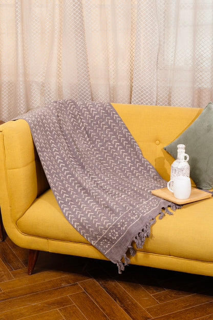 Slate Cotton Throw - Block Printed