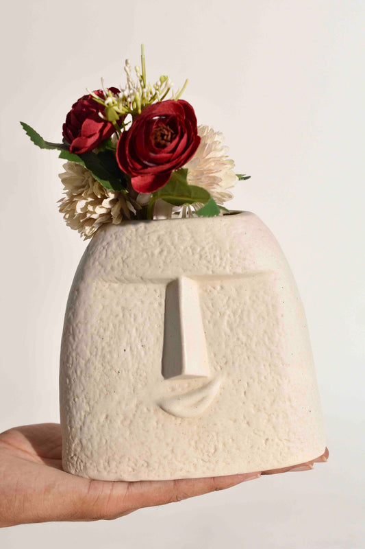 Textured Smiling Face Ceramic Vase