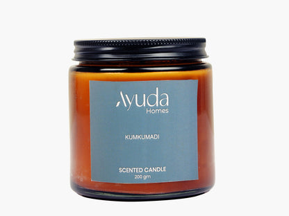 Kumkumadi Scented Candle - Soy Wax | Amber Glass Jar - Ayuda Homes