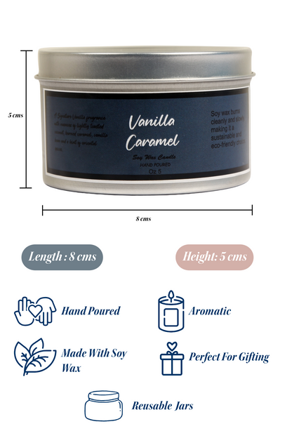 Vanilla Caramel Scented Candle - Soy Wax | Tin Jar - Ayuda Homes