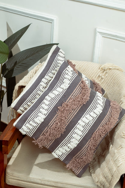 Soft Hues Handloom Cushion Cover (Set of 2)