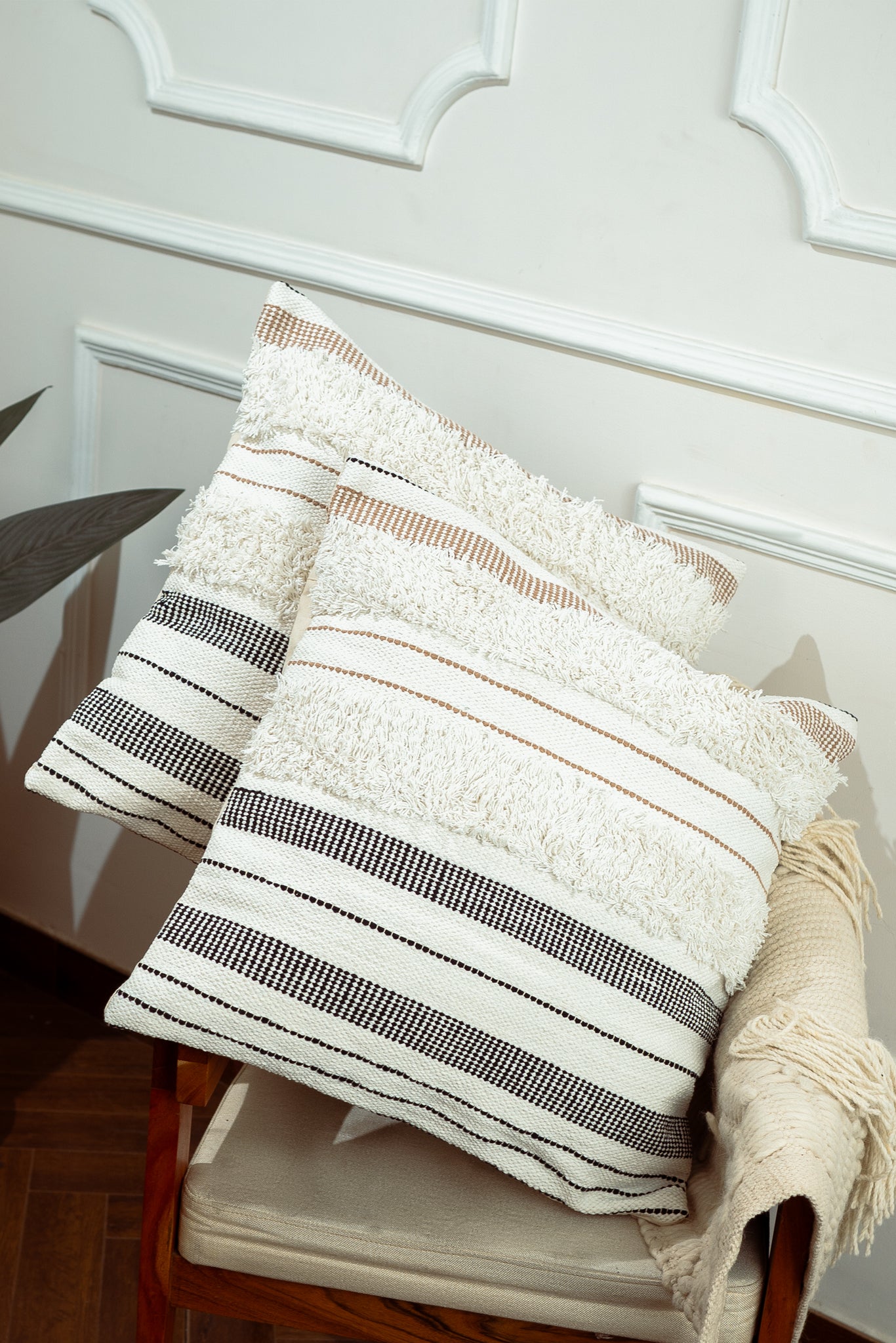 Rustic Striped Handloom Cushion Cover (Set of 2)