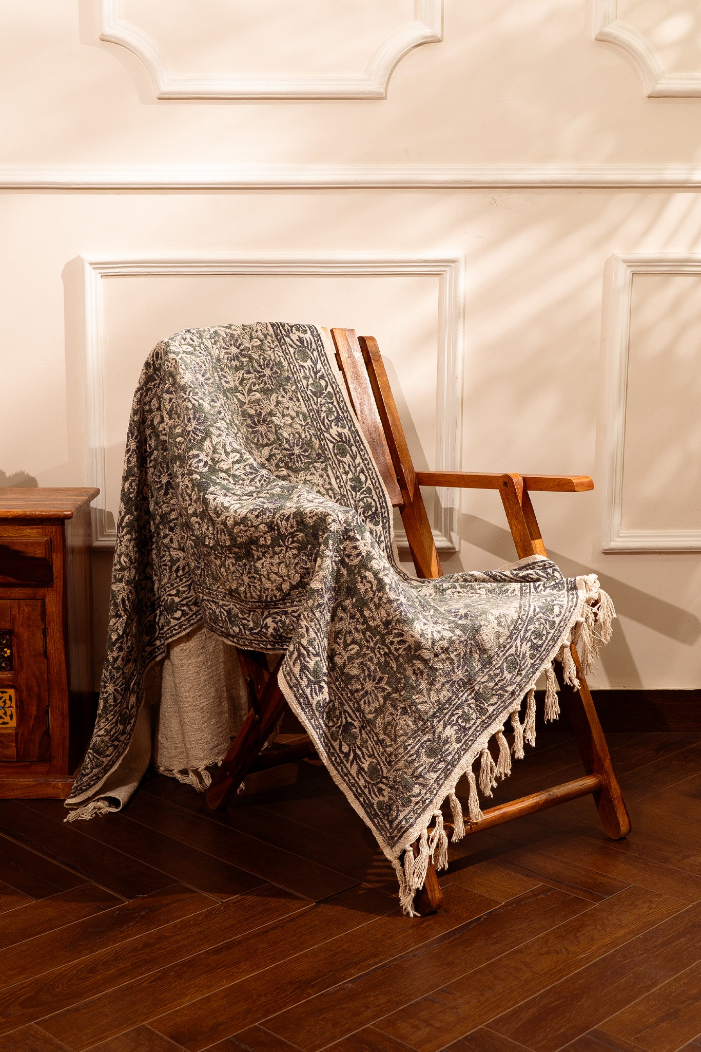 Vintage Floral Block-Printed Cotton Throw