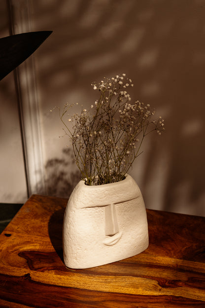 Textured Smiling Face Ceramic Vase