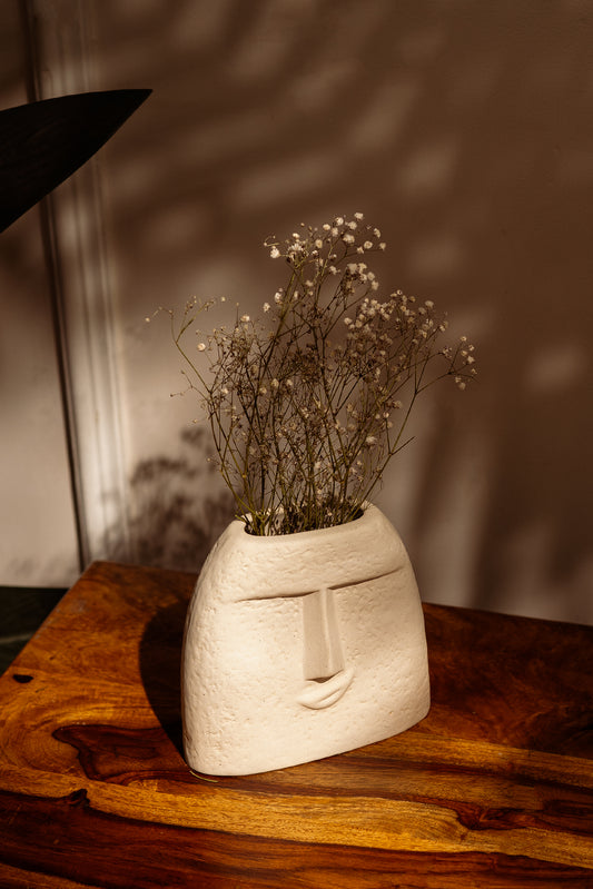 Textured Smiling Face Ceramic Vase