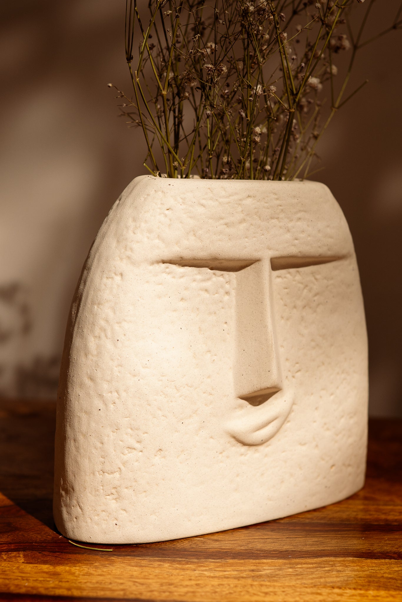 Textured Smiling Face Ceramic Vase