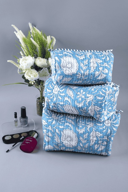 Baby Blue Quilted Pouches (Set of 3)