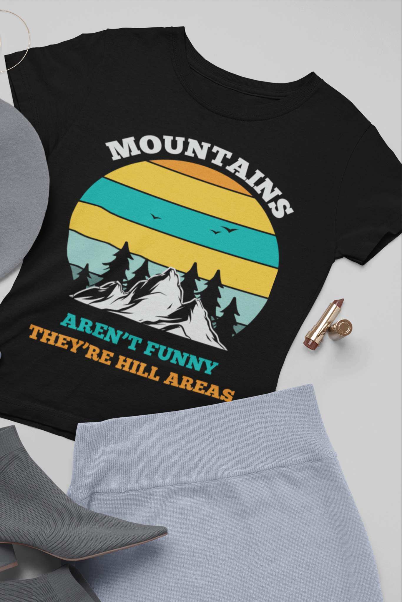 Women's Round Neck T-Shirt: Mountains - Ayuda Homes