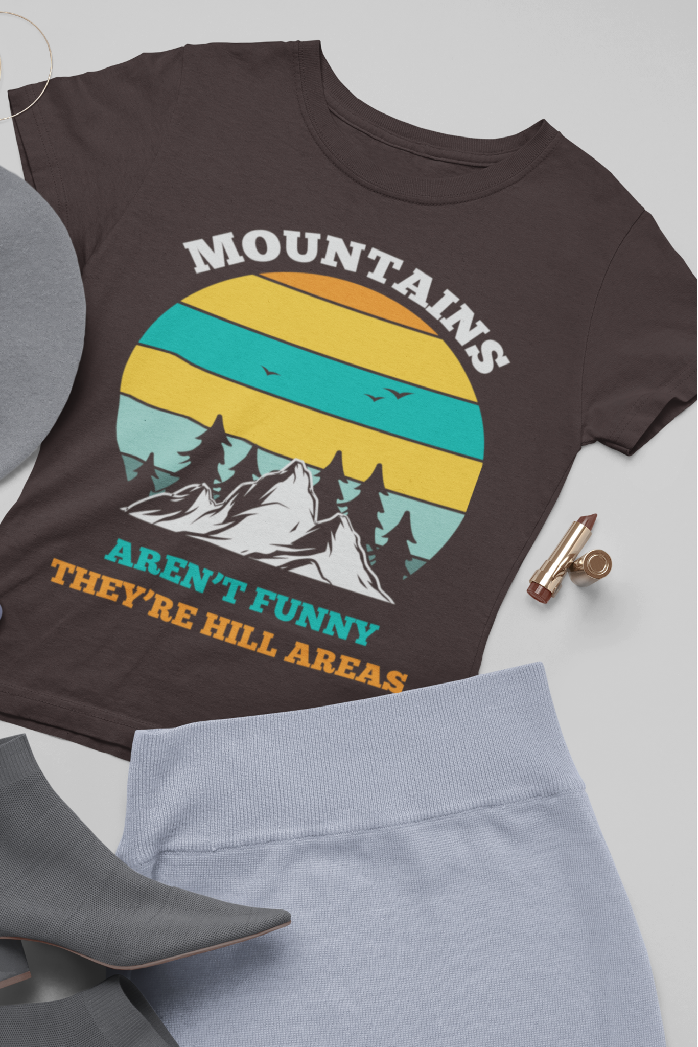 Women's Round Neck T-Shirt: Mountains - Ayuda Homes