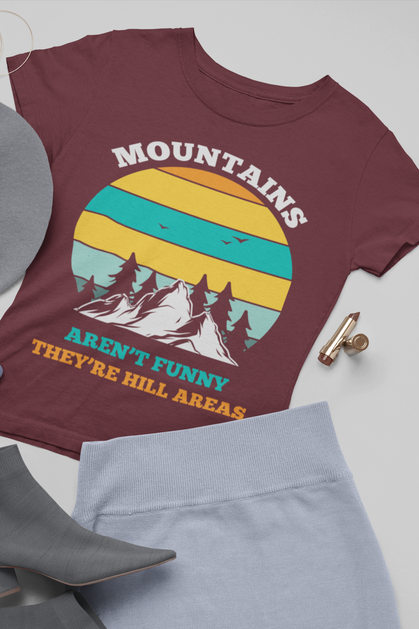 Women's Round Neck T-Shirt: Mountains - Ayuda Homes