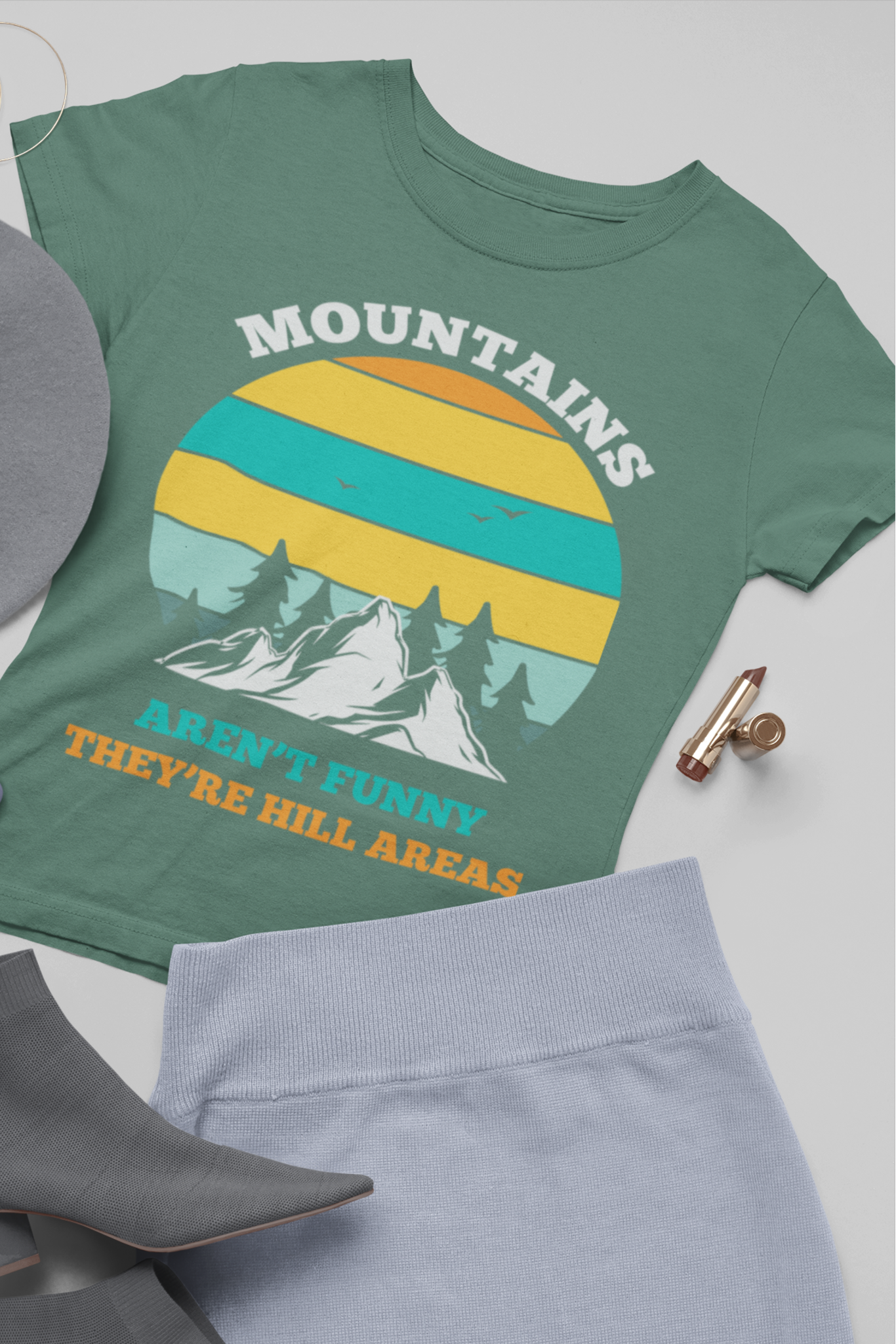 Women's Round Neck T-Shirt: Mountains - Ayuda Homes