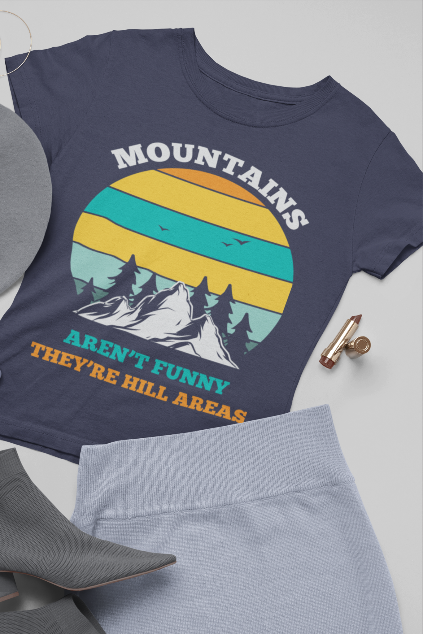 Women's Round Neck T-Shirt: Mountains - Ayuda Homes