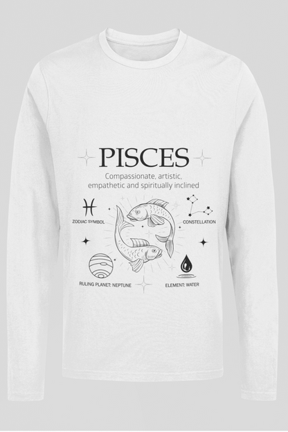 Men's Full Sleeve: White T-Shirt Pisces - Ayuda Homes