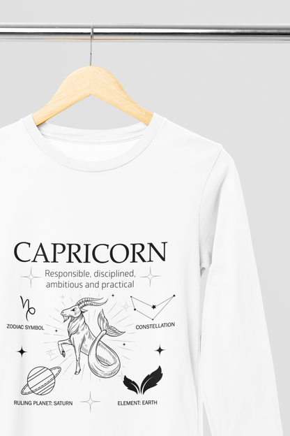 Men's Full Sleeve: White T-Shirt Capricorn - Ayuda Homes