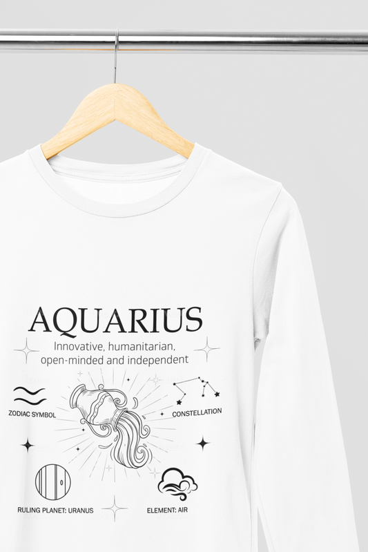 Men's Full Sleeve: White T-Shirt Aquarius - Ayuda Homes