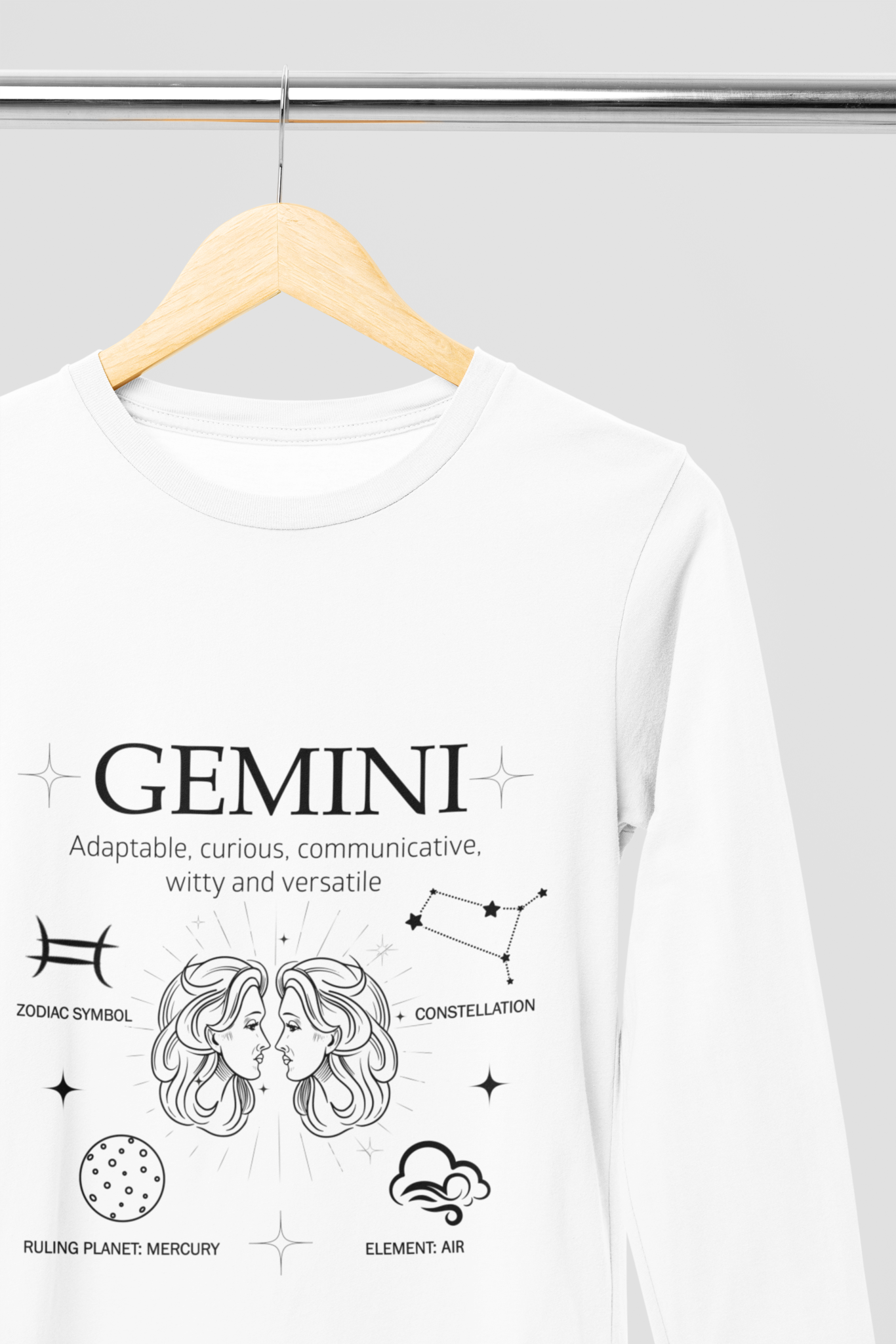 Men's Full Sleeve: White T-Shirt Gemini - Ayuda Homes