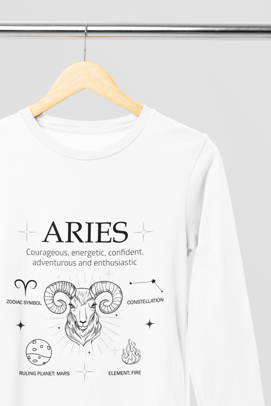 Men's Full Sleeve: White T-Shirt Aries - Ayuda Homes