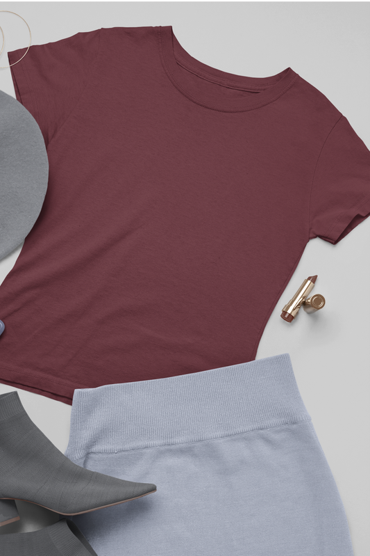 Women's Round Neck: Maroon T-Shirt - Ayuda Homes