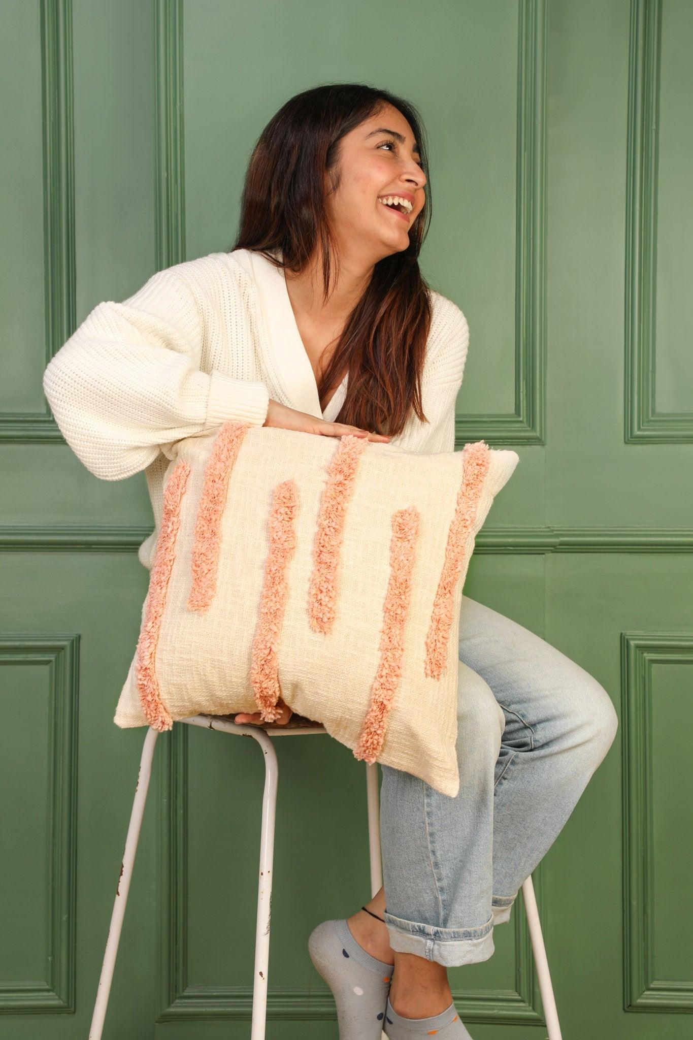 Fuzzy Peach Cushion Cover -  Handmade - Ayuda Homes