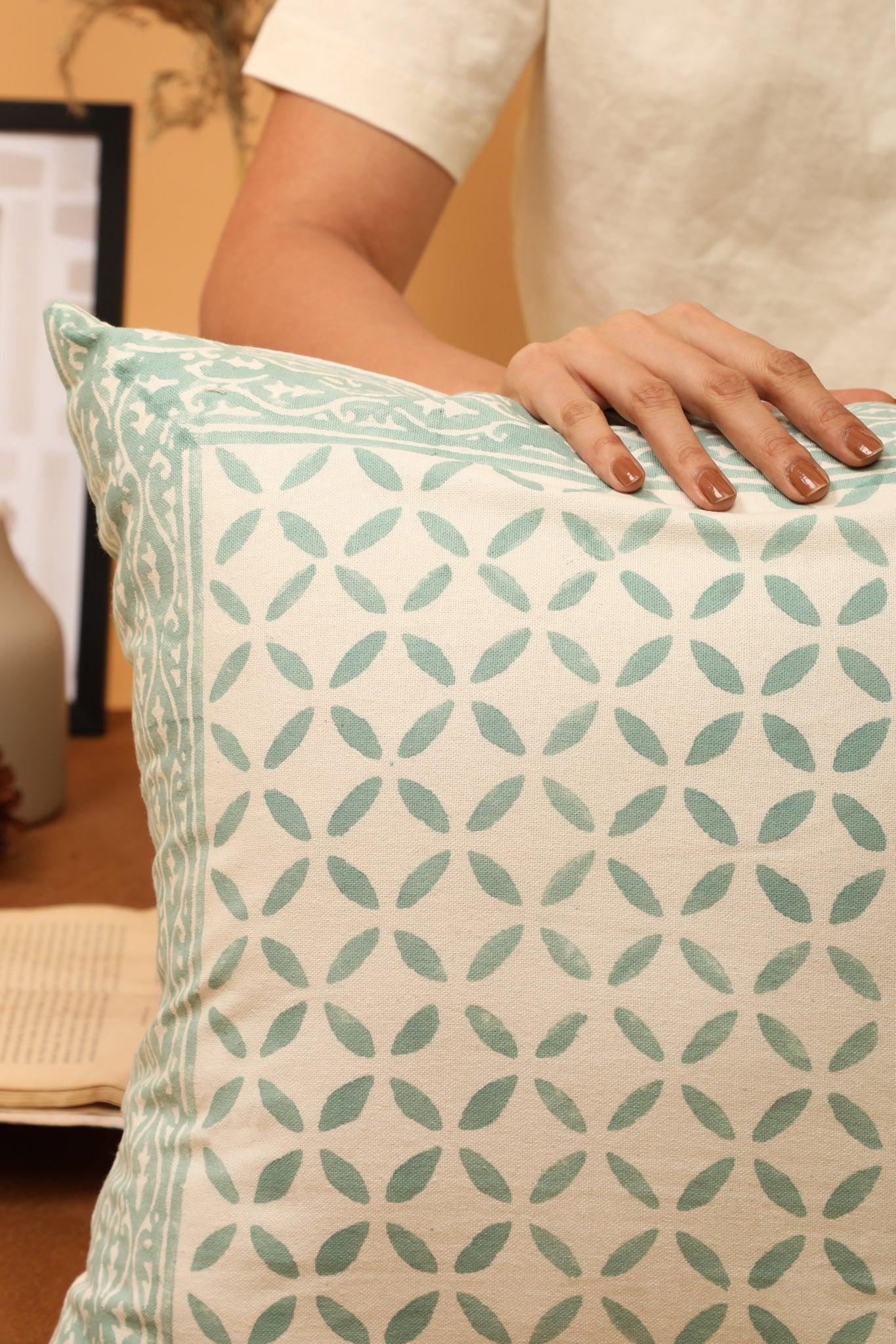 Summer Green Cushion Cover - Block Printed - Ayuda Homes